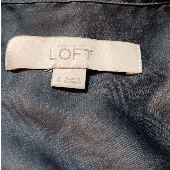 ANN TAYLOR LOFT Long Tunic Top Flowy Blouse Loose Small Tucks Tie Gray Boho - Picture 7 of 10